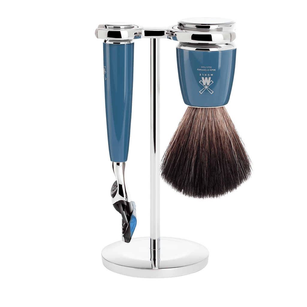 ミューレ RYTMO シェービングセット(Fusion) /ペトロールブルーレジン/ブラックファイバー/替刃:Fusion (S21M228F)-1